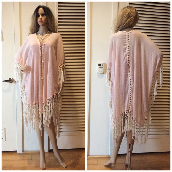 🌸 Sole Society pink fringe cardigan kimono duster - Picture 2 of 8